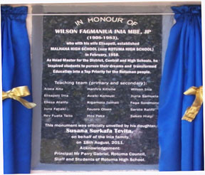 Wilson Inia Memorial Plaque